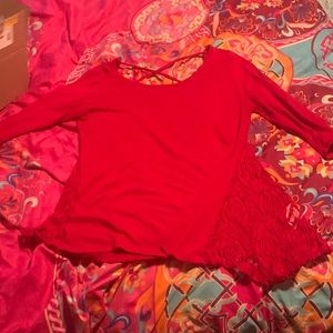 Red blouse with lace